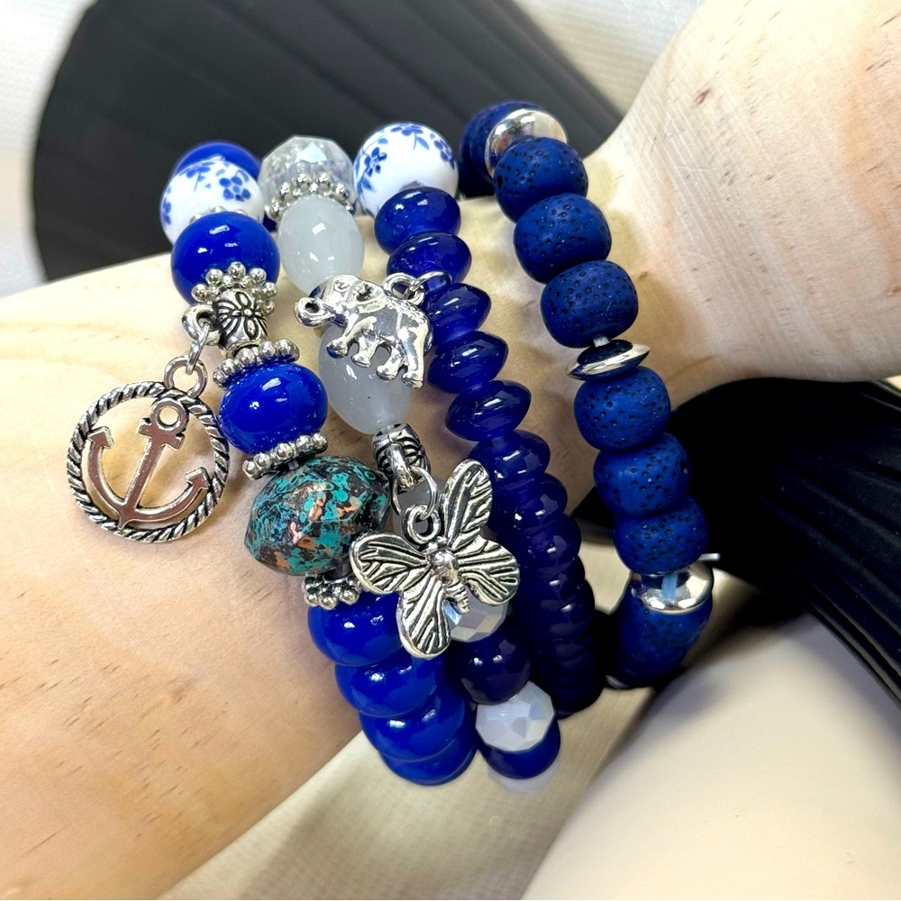 Blue and Silver Charm Bracelet Set